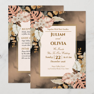 Luxury Boho Black and Brown Wedding Invitation