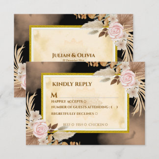 Luxury Boho Black and Gold RSVP Card
