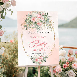 Luxury Boho Blush Floral Gold Baby Shower Sign