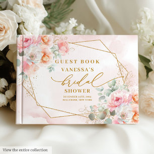 Luxury Boho Blush Pink Gold Floral Bridal Shower Guest Book