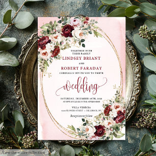 Luxury Boho Burgundy Blush Gold Floral Invitation