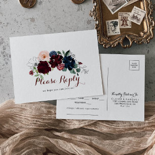 Luxury Boho Colourful Floral Menu Choice RSVP Postcard