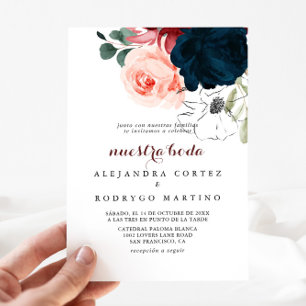 Luxury Boho Colourful Floral Nuestra Boda Wedding  Invitation
