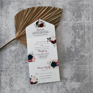 Luxury Boho Colourful Floral Wedding  All In One Invitation