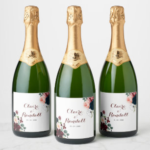Luxury Boho Colourful Floral Wedding Sparkling Wine Label