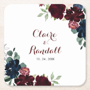 Luxury Boho Colourful Floral Wedding  Square Paper Coaster