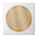 Luxury Boho  Faux Gold Mandala Ornament White Ceramic Tile<br><div class="desc">Beautiful luxury original Faux Gold Boho Bohemian Mandala Ornament on a white background ceramic tile. Please note that the gold is a flat colour print design and is not an actual gold foil.The background colour is customisable and can be changed to any other.</div>