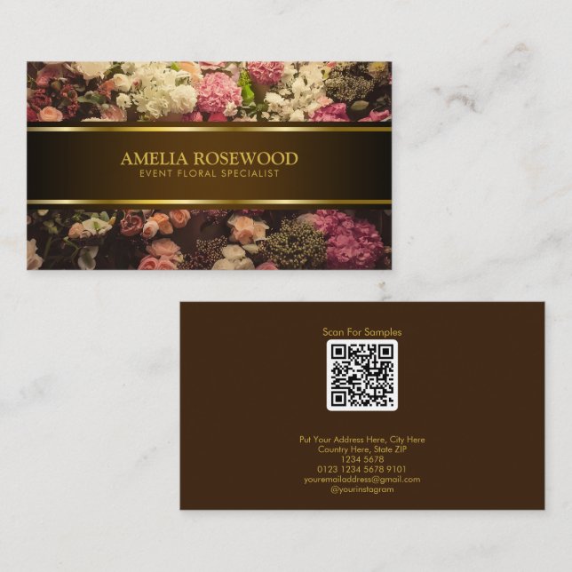 Luxury Boho Floral Colours Gold-accented nameplate Business Card (Front/Back)
