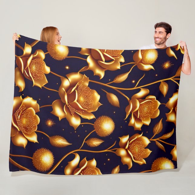 Luxury Boho Gold Rose Modern Collection Fleece Blanket (In Situ)