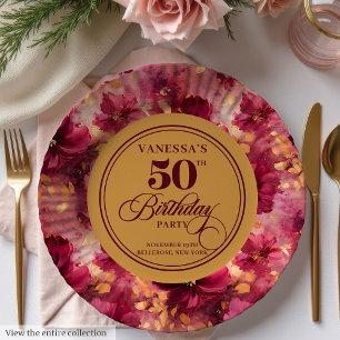 Luxury Boho Marsala Blush Gold 50th Birthday Plate