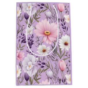 Luxury Boho Watercolor Floral Medium Elegant Gift Bag
