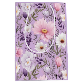 Luxury Boho Watercolor Floral Medium Elegant Gift Bag