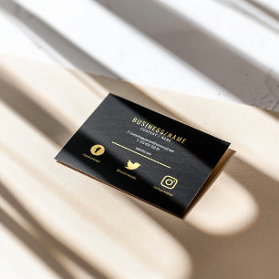 Luxury bold black and gold social media icons business card