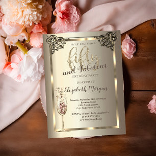 Luxury Border Champagne Glass 50th Birthday  Invitation