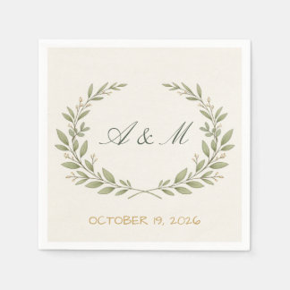 “Luxury Botanical Crest Wedding Cocktail Napkin
