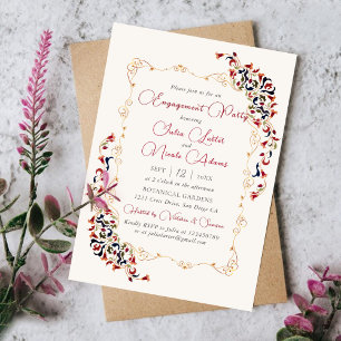 Luxury Botanical Floral Paisley Engagement Party Invitation