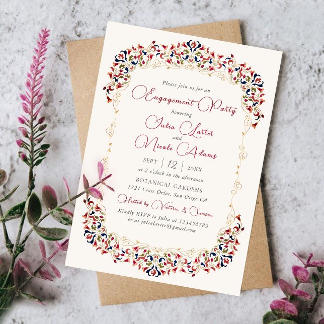 Luxury Botanical Floral Paisley Engagement Party Invitation (Creator Uploaded)