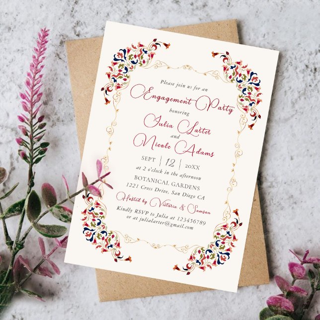 Luxury Botanical Floral Paisley Engagement Party Invitation (Creator Uploaded)