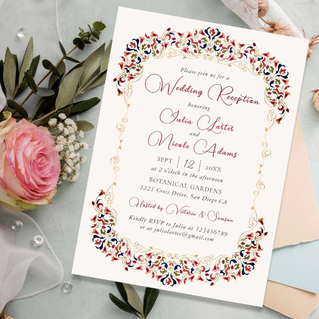 Luxury Botanical Floral Paisley Wedding Reception Invitation (Creator Uploaded)