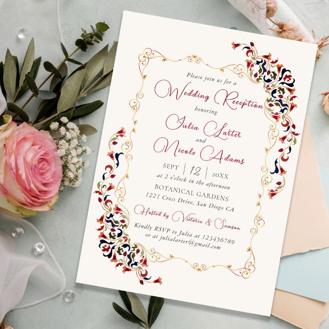 Luxury Botanical Floral Paisley Wedding Reception Invitation (Creator Uploaded)