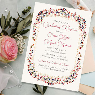 Luxury Botanical Floral Paisley Wedding Reception Invitation