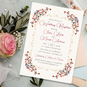 Luxury Botanical Floral Paisley Wedding Reception Invitation