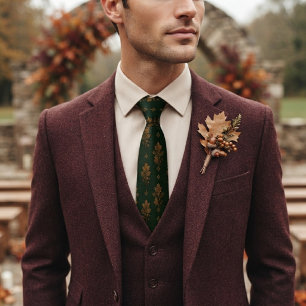 Luxury Botanical Forest Green Oak & Acorn Tie