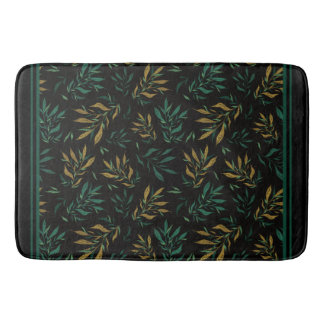 Luxury Botany Pattern from Gold and Green Leaves Bath Mat