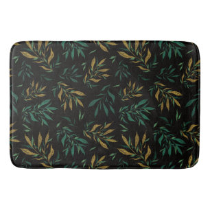 Luxury Botany Pattern from Gold and Green Leaves Bath Mat