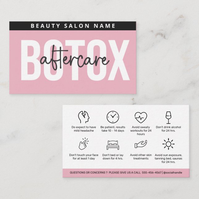 Luxury Botox Lip Filler Instruction Aftercare Card (Front/Back)
