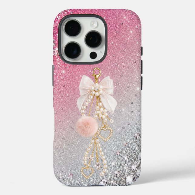 Luxury Bow Pearl iPhone 16 Pro Case Aesthetic (Back)