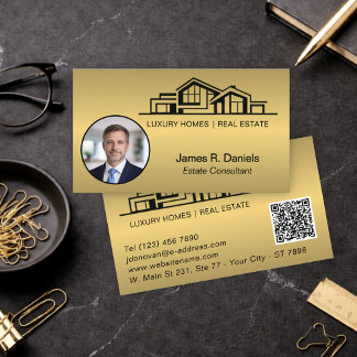 Luxury Brass Gold Real Estate Chic Professional Business Card