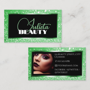 Luxury Bright Green Sparkle Glitter Photo Template Business Card