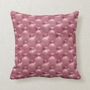 Luxury BrightPink Rose Tufted Leather Opulent Glam Cushion