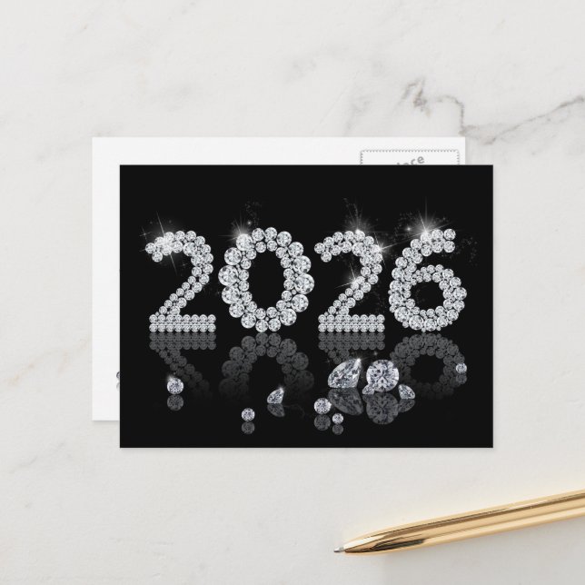 Luxury Brilliant Diamonds New Year 2026 Holiday Postcard (Front/Back In Situ)