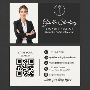 Luxury Broker Realtor Neutral Photo QR Code  Business Card