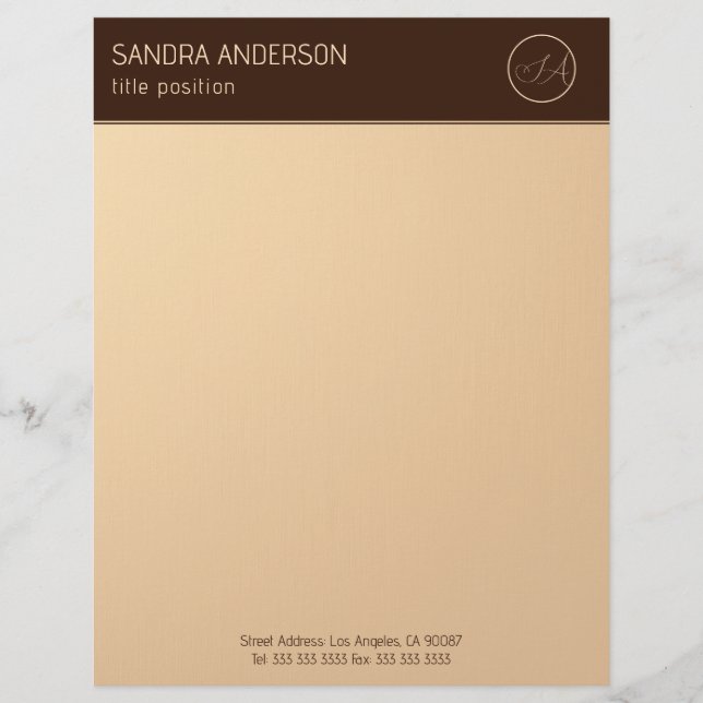 Luxury Brown and Gold Monogram Custom Letterhead (Front)