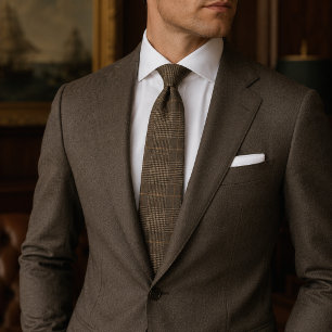Luxury Brown Glen Check Wedding Heritage Plaid Tie