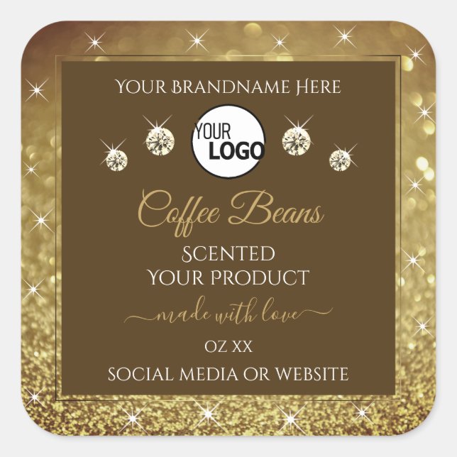 Luxury Brown Gold Glitter Product Labels with Logo (Front)