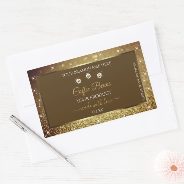 Luxury Brown Gold Glitter Product Packaging Labels (Envelope)