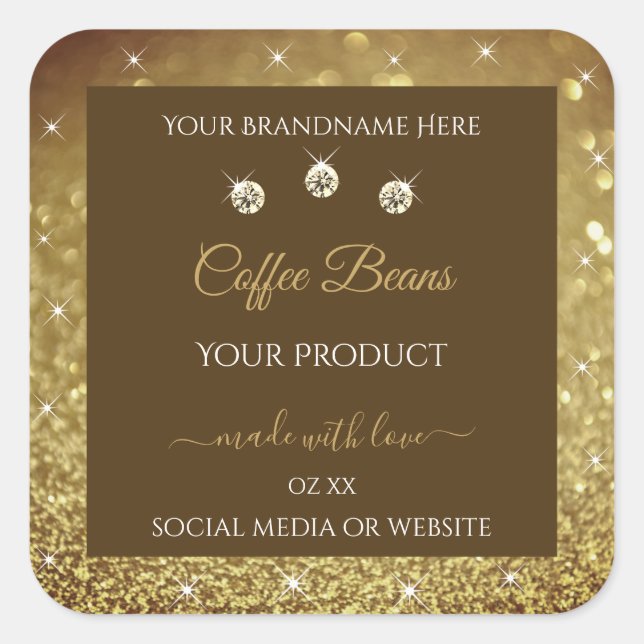 Luxury Brown Gold Glitter Product Packaging Labels (Front)