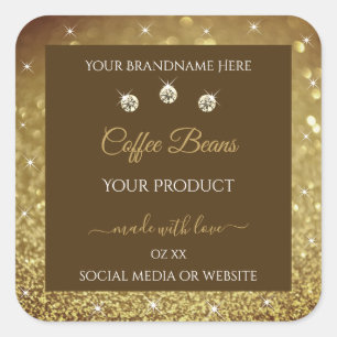 Luxury Brown Gold Glitter Product Packaging Labels