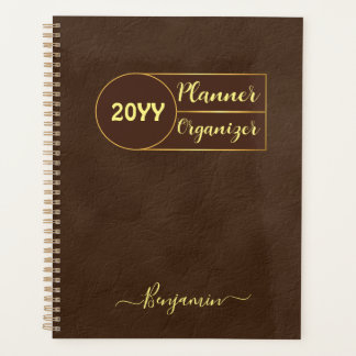Luxury Brown Gold Leather Organiser Planner