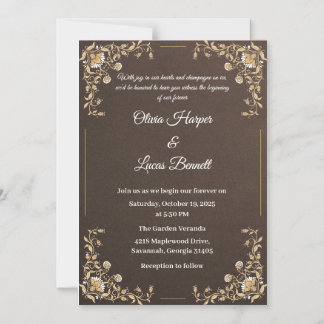 Luxury Brown & Gold Wedding Invitation 