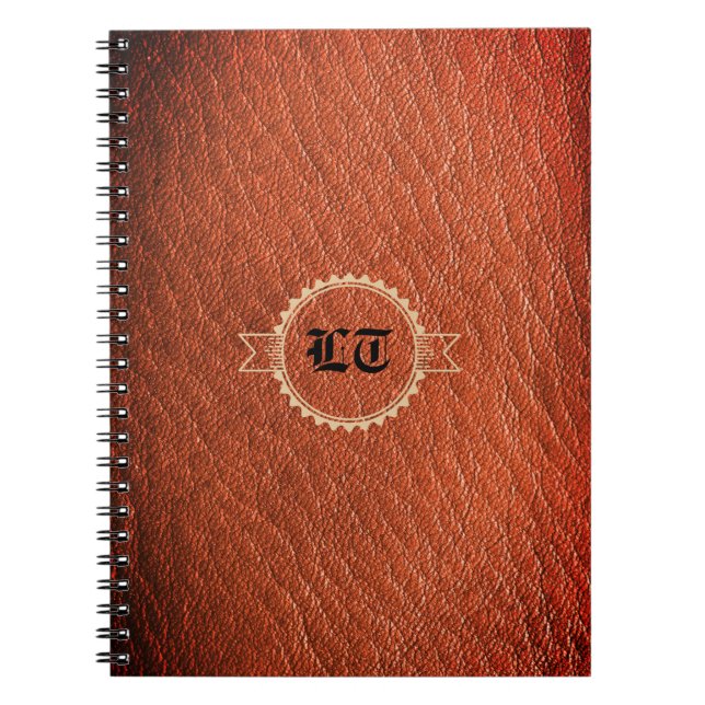 Luxury Brown Leather Look Old English Monogram Notebook (Front)