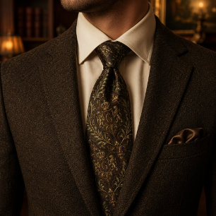 Luxury Brown Royal Crest Botanical Old Money Tie