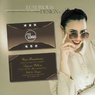Luxury Brown with Gold Decor Diamonds and Logo Business Card