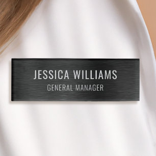 Luxury Brushed Black Steel Professional Modern Name Tag