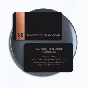 Luxury Brushed Copper & Black Leather Monogram Business Card