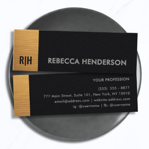 Luxury Brushed Gold & Black Leather Monogram  Mini Business Card